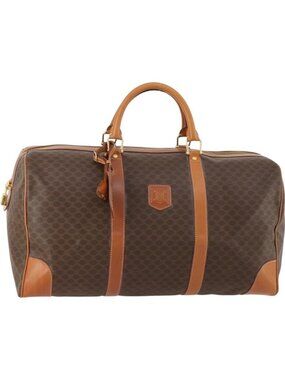 CELINE Macadam Canvas Boston Bag PVC Leather Brown Gold